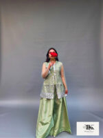 Sea Green Jacket And Sharara Set with pearls embellishment. - Image 2