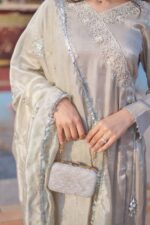 Silk Olive Green Angrakha Set Paired with organza dupatta. - Image 3