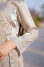 Silk Olive Green Angrakha Set Paired with organza dupatta. - Image 5