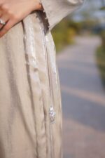 Silk Olive Green Angrakha Set Paired with organza dupatta. - Image 6