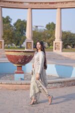 Silk Olive Green Angrakha Set Paired with organza dupatta. - Image 2